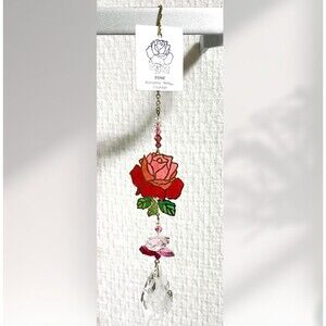 Wild Things Rose Suncatcher Decor Dangle Crystal Red Pink Flower Window Jewels